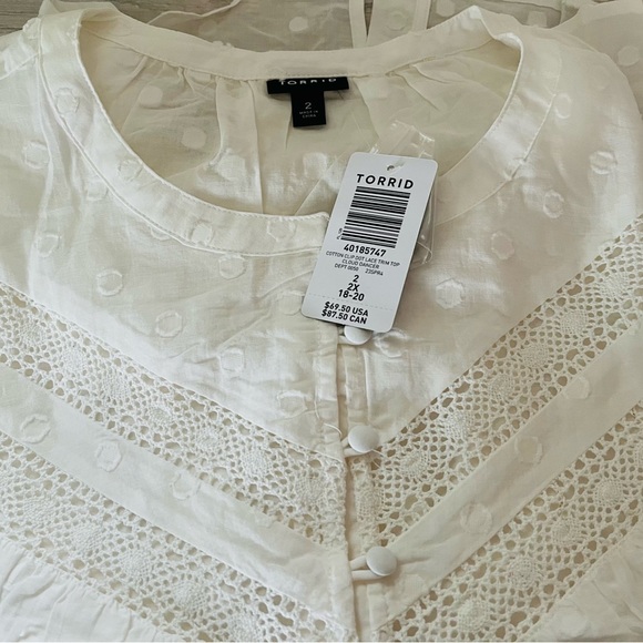 Torrid Cotton Clip Dot Lace Trim Long Sleeve Top NWT - Picture 5 of 5